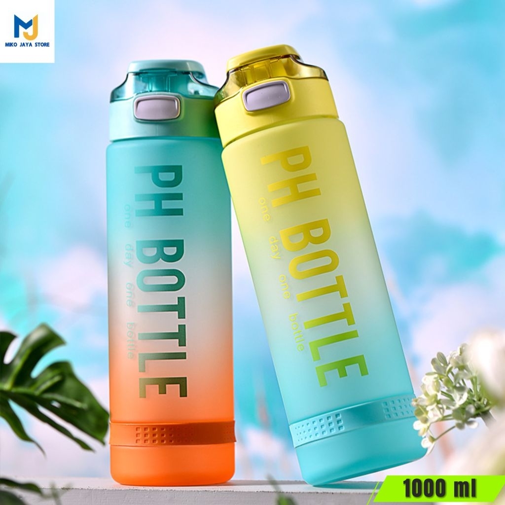 MJ|Botol Minum Sport 1000ml Gradasi/Tumbler Botol Minum Motivasi 1 liter Tanpa Sedotan