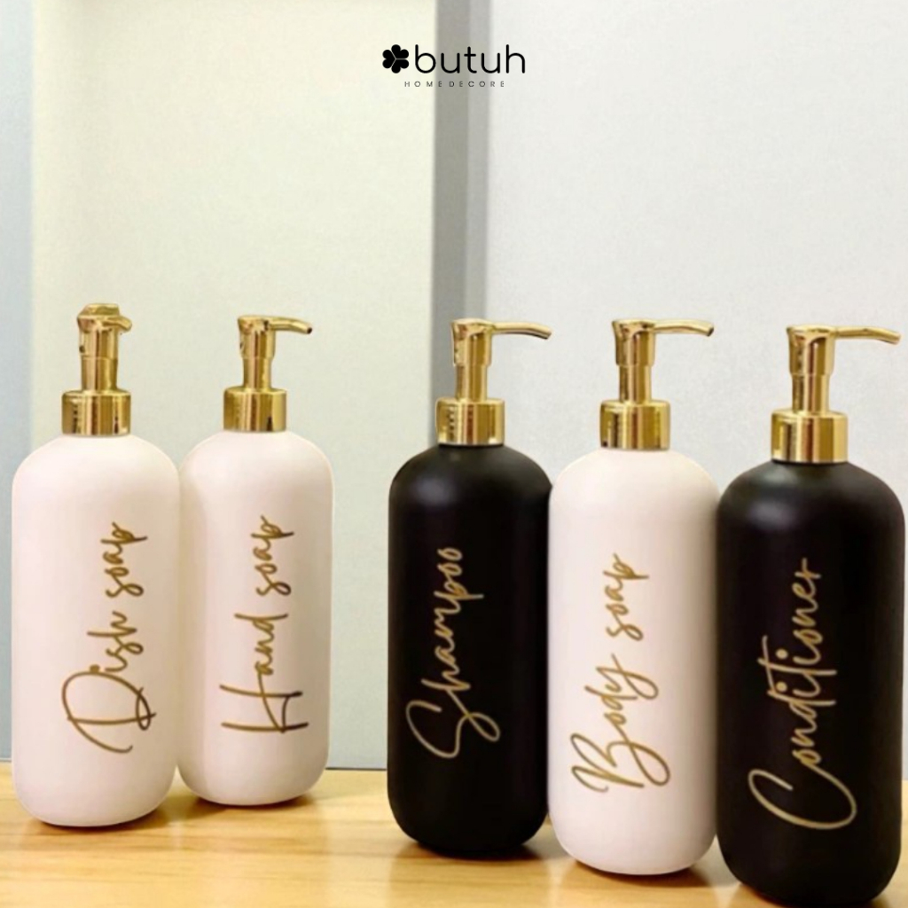 BOTOL PUMP ISI ULANG SHAMPOO SABUN MANDI AESTHETIC BOTOL SABUN CAIR PUTIH HITAM LUXURY 500ML AESTHET