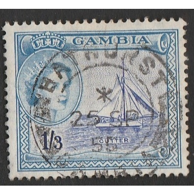 

A 12389 SATU BUAH PRANGKO GAMBIA NOMINAL BESAR ONE SHILLING THREE PENCE TEMA QUEEN ELIZABETH DAN KAPAL CUTTER KONDISI ADA CAP 25 SEP 1955