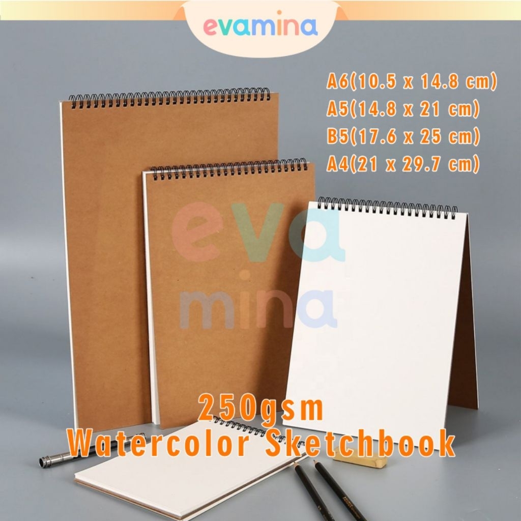 

Evamina Watercolor Sketch Book Watercolour 250GSM A5 A6 B5 A4 Buku Gambar Tebal
