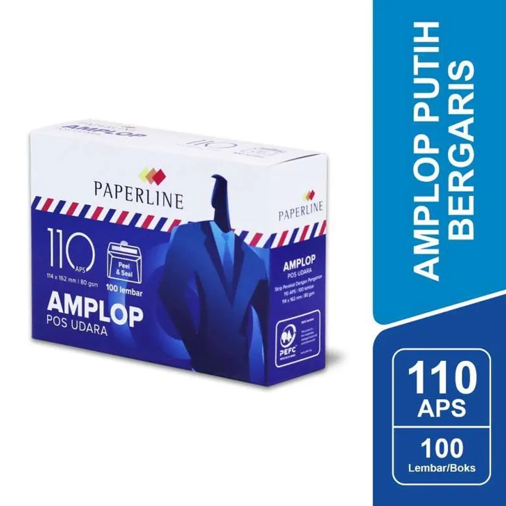 

Paperline Amplop Putih Airmail 110 APS Bergaris Merah Biru - PPL EV 110 APS