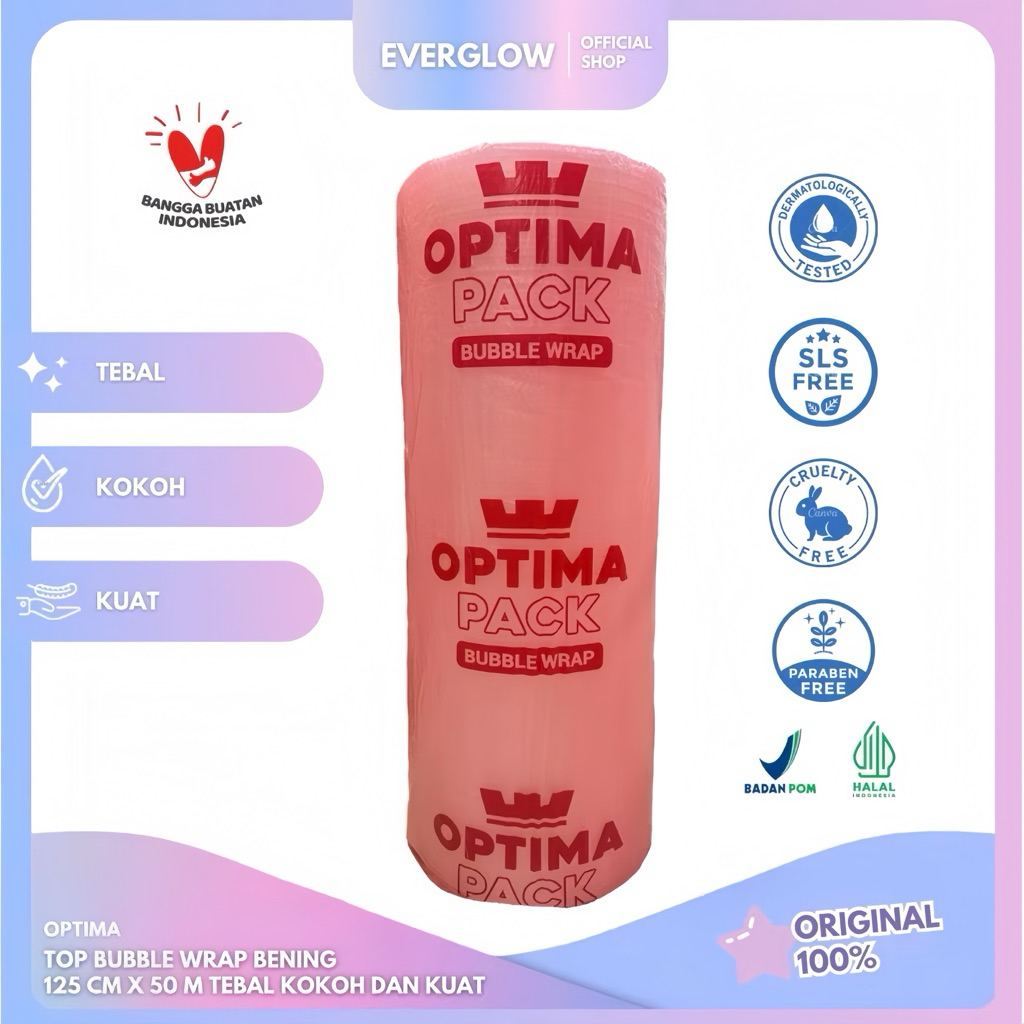 

Optima Top Bubble Wrap Bening Premium 3.3kg 125cm x 50m | Bubble Wrap Premium Tebal Kokoh Dan Kuat