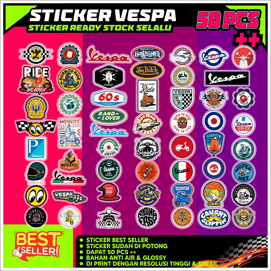 

Sticker Vespa Aesthetic 50 picis sudah cutting & anti air