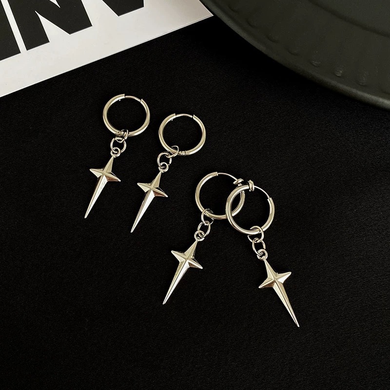 Anting Tindik Titanium Bintang Panjang Pria Wanita Perhiasan Eksklusif dengan Desain Bintang Unik un