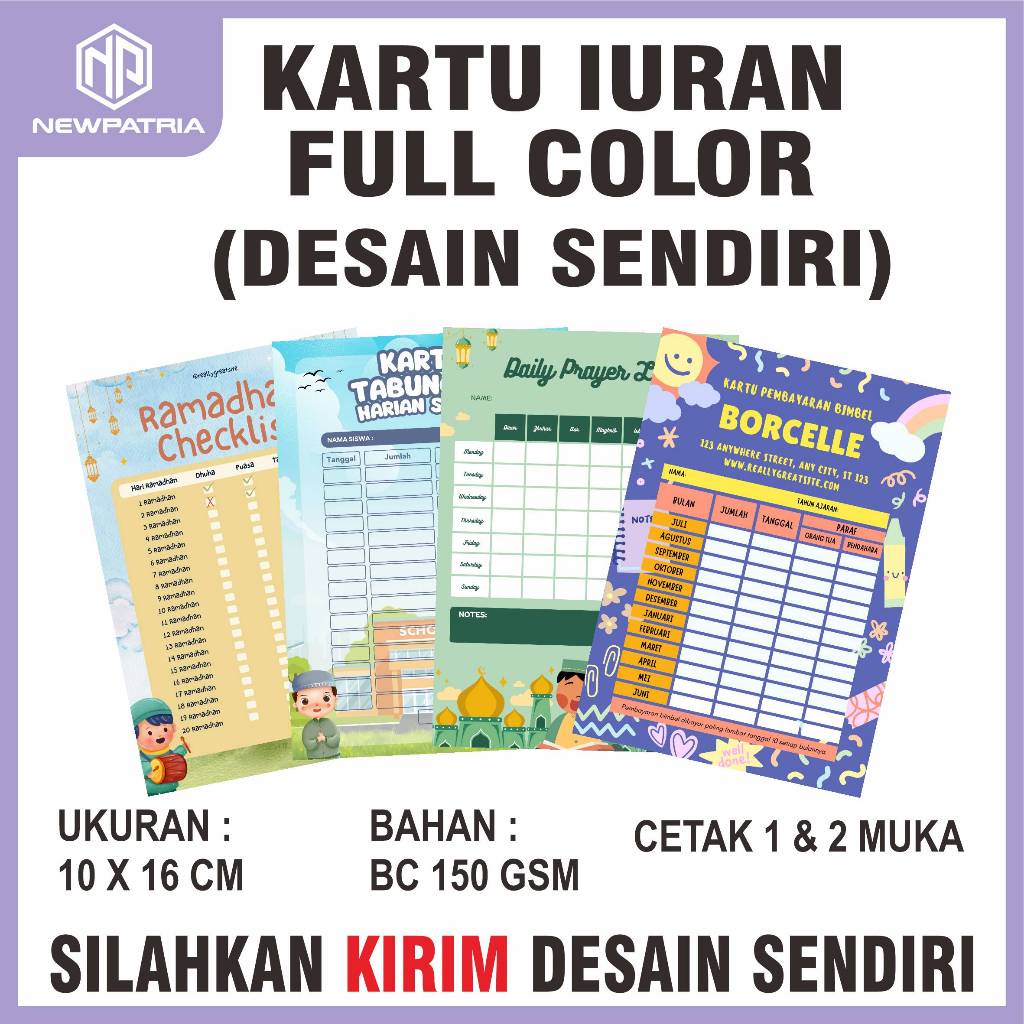 

[ DESAIN SENDIRI ] FULL COLOR - KARTU IURAN SEKOLAH - SPP - INFAQ - SYAHRIYAH