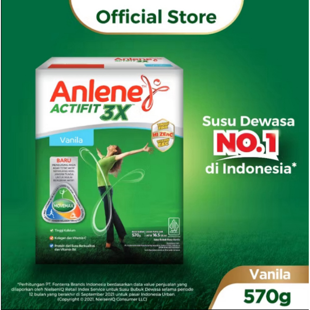 

Anlene Actifit 3X Susu Bubuk Dewasa Vanila 570g - Nutrisi Tinggi Kalsium Untuk Tulang, Sendi, dan Otot