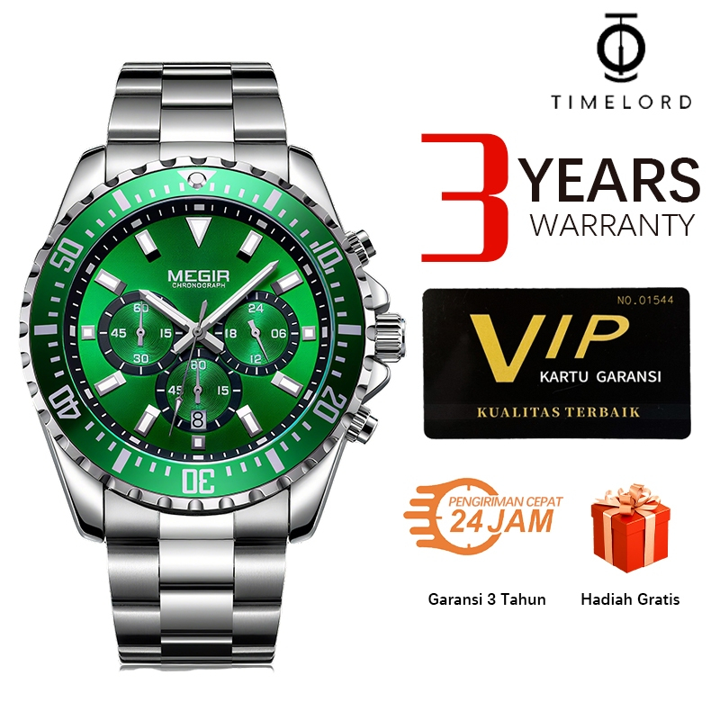 MEGIR 2064 Snivy Quartz Gaya Bisnis Baja Stainless Otomatis Jam Tangan Untuk Pria