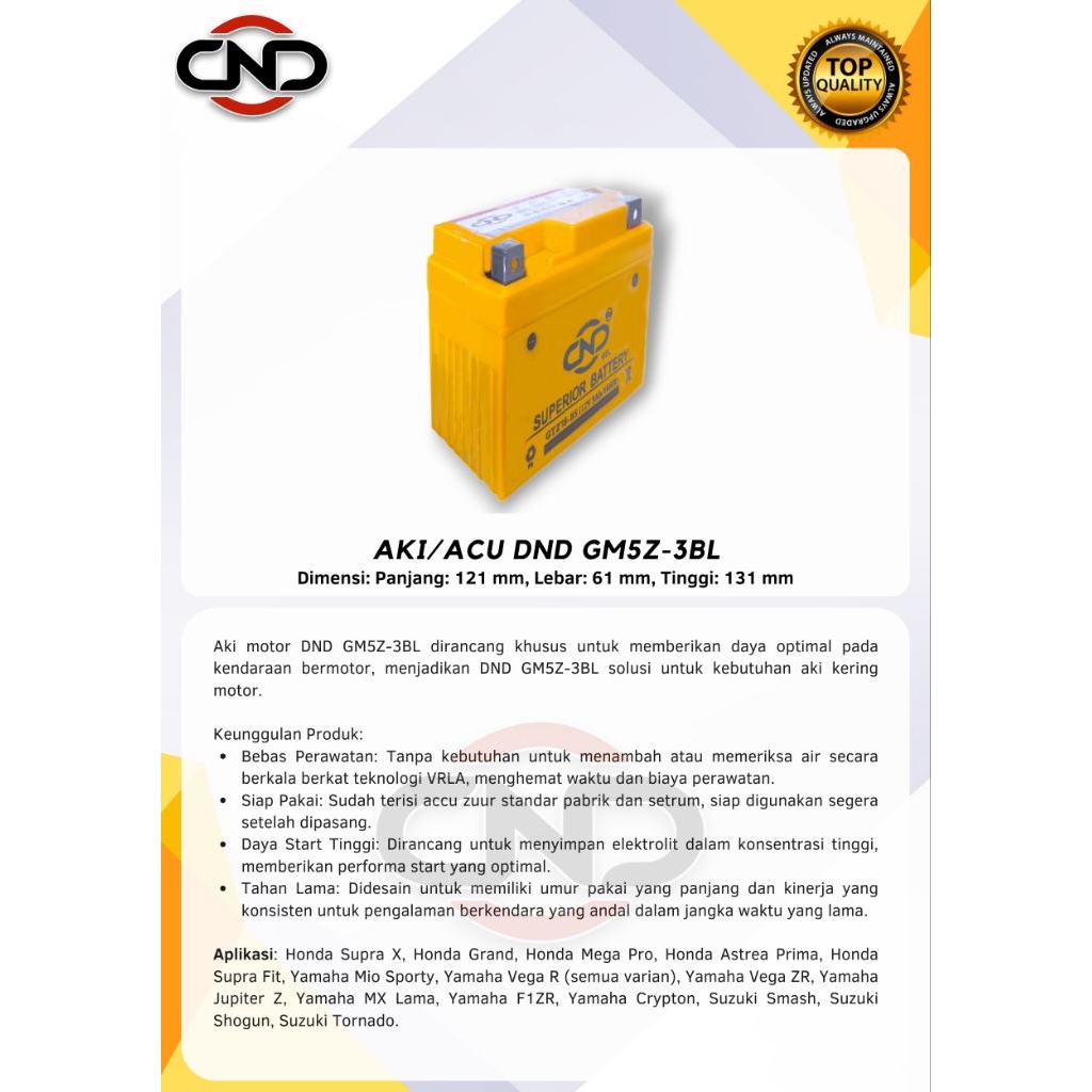 Aki/accu  motor DND GM5Z-3BL 12V/5AH