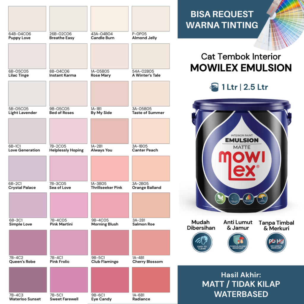 Mowilex Emulsion Cat Tembok Interior - 1 Ltr | 2.5 Ltr - WARNA TINTING (1/5)