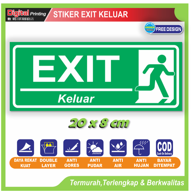 

Stiker tulisan exit petunjuk arah keluar keadaan darurat sticker jalur evakuasi tanda pintu kantor