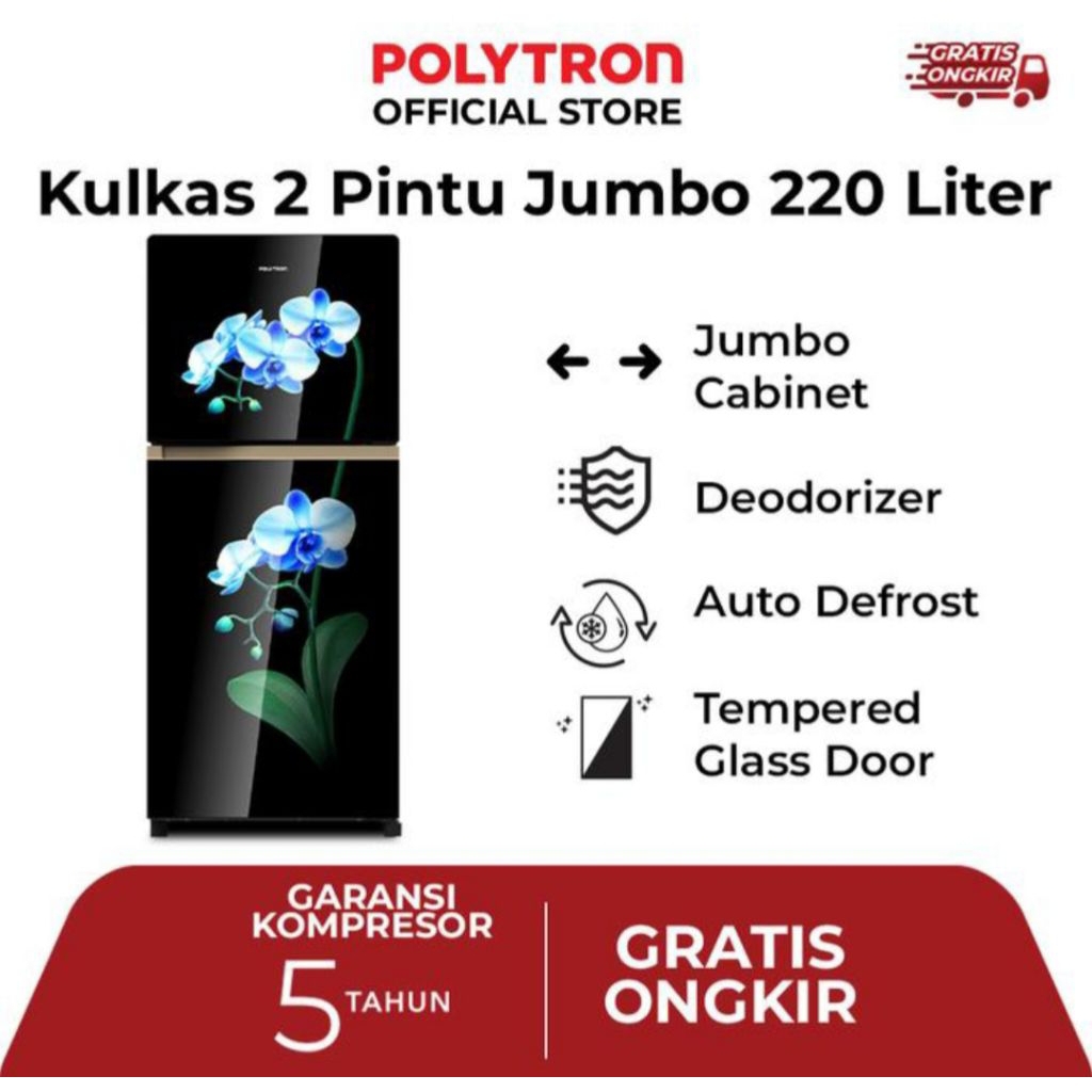 KULKAS POLYTRON 2 PINTU PRM23MO BELLEZA JUMBO KULKAS POLYTRON 2PINTU BELLEZA 220LITER PRW23MOB