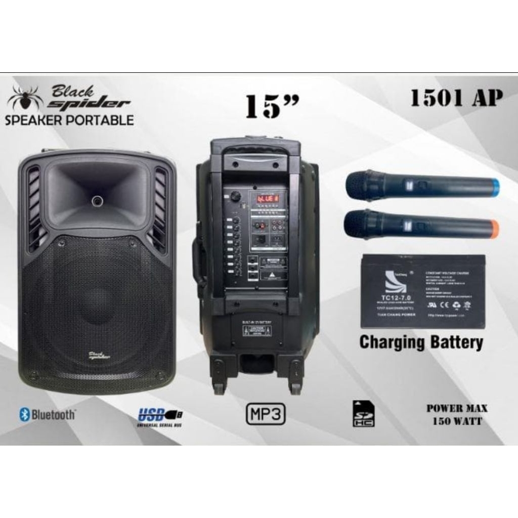 Speaker Aktif Blackspider 15 inch Portable Bluetooth 1501ap 1501 ap