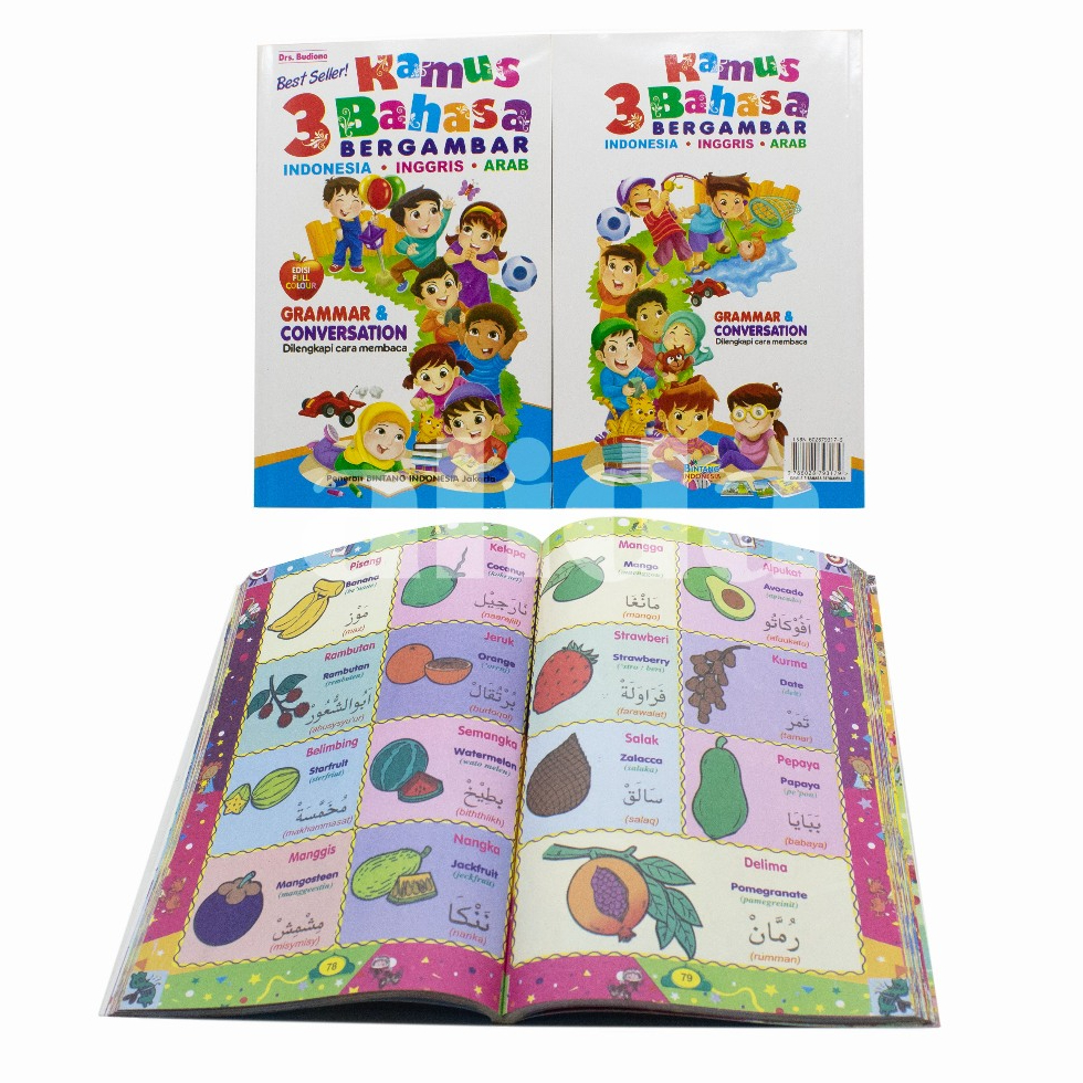 Kamus 3 Bahasa Bergambar Indonesia Inggris Arab Jepang Mandarin - Buku Anak PAUD TK SD