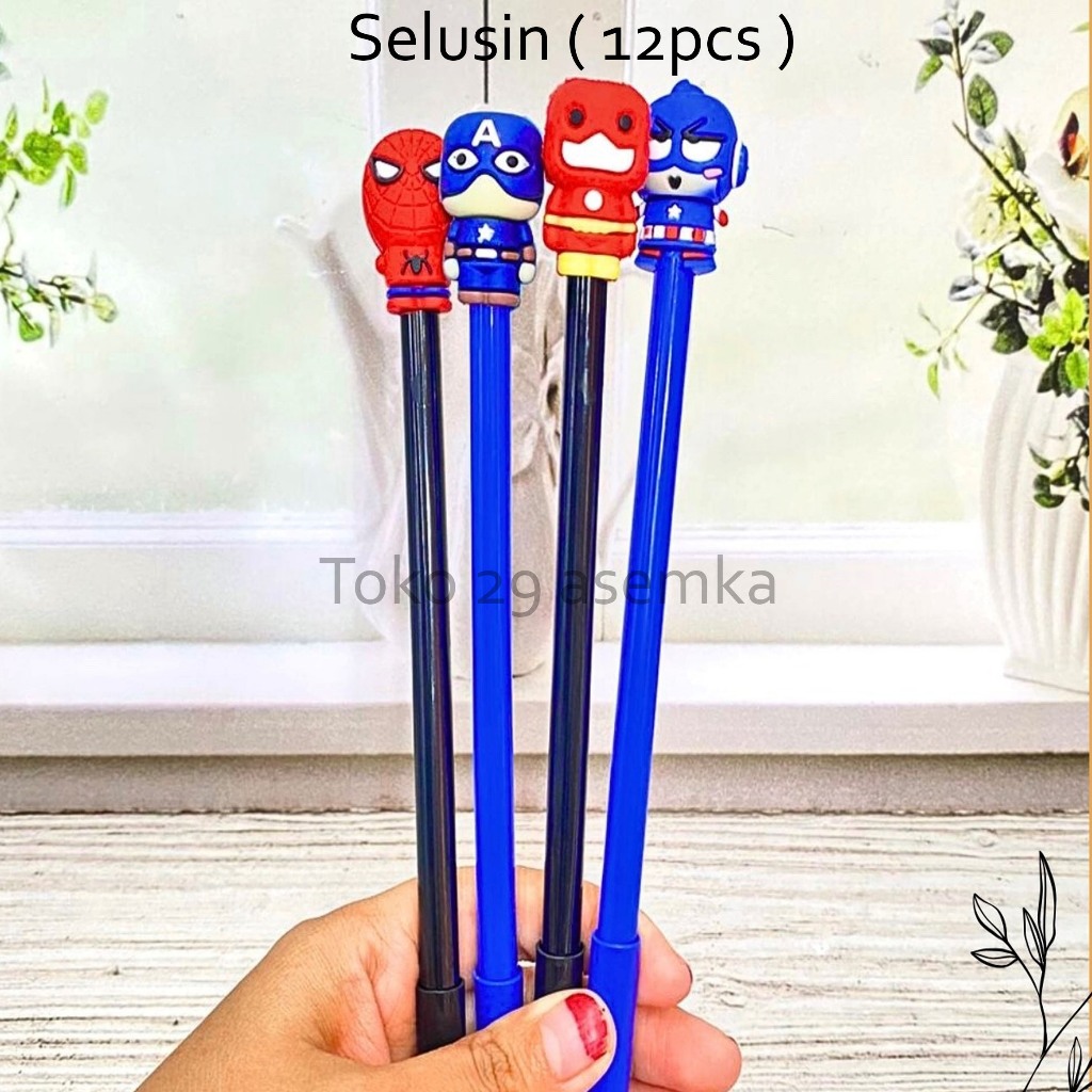 

12PCS SELUSIN PULPEN GEL BULAT AVENGERS PGK-1601 ALAT TULIS BOLPOIN UNIK IMUT MURAH PEN GEL KARAKTER