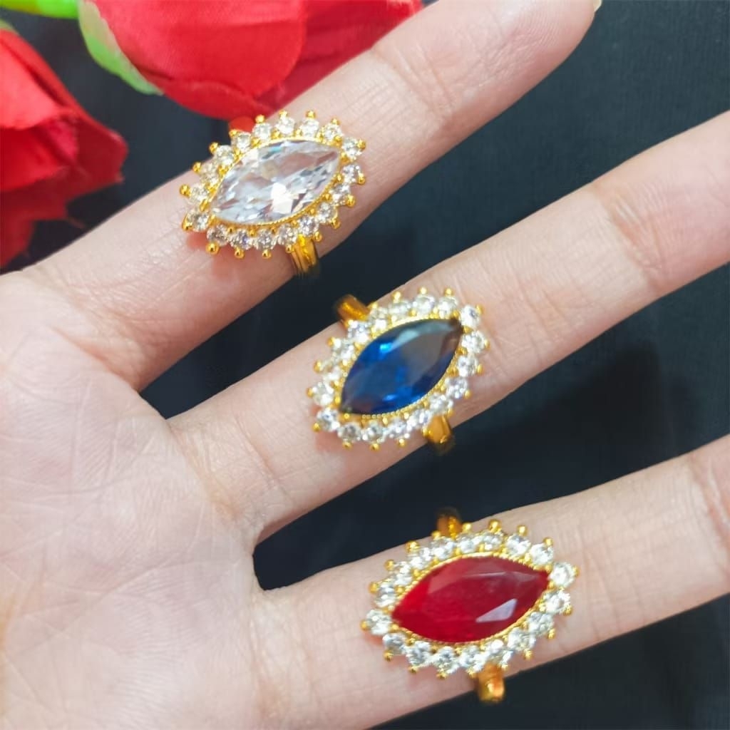 Cincin Batu Permata Merah Biru Putih Cincin Wanita Accories Fashion terkini Terbaik Permata Gold
