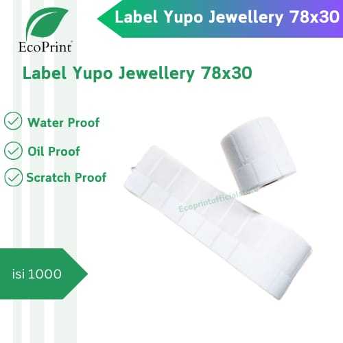 

ECOPRINT Label Barcode Perhiasan Yupo 78 x 30 Jewellery Kertas Sticker Jewelry isi 1000