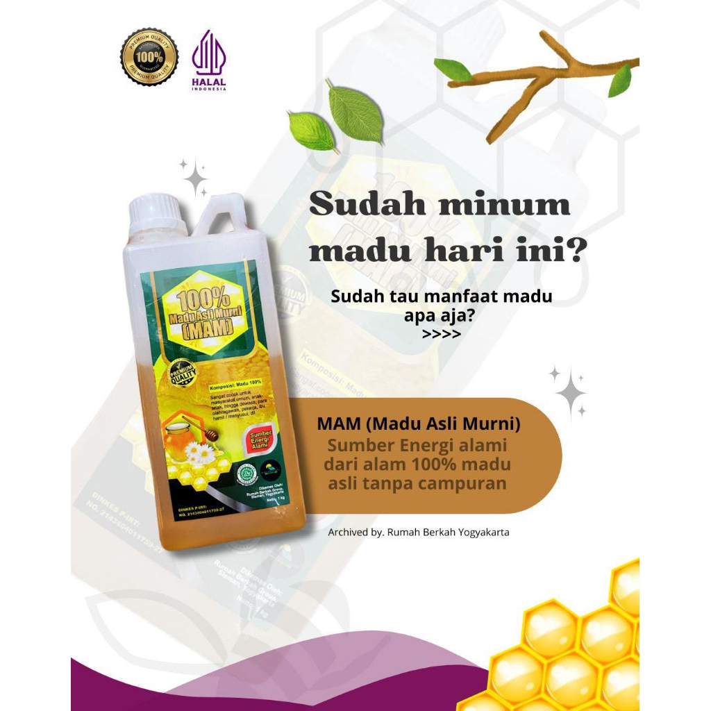 

[MAM] Madu Asli Murni 100% Madu Hutan/Randu Tanpa Campuran| bersertifikat Halal MUI, dinkes p-irt, lulus uji lab