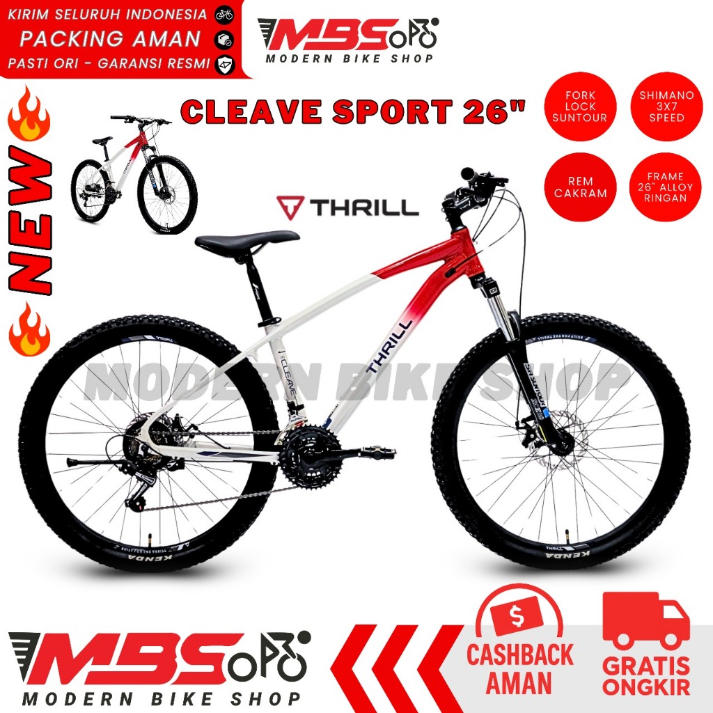 [TERBARU] Sepeda Gunung MTB 26 Thrill CLEAVE SPORT Merah Putih – Frame Alloy, 21 Speed, Fork Lock