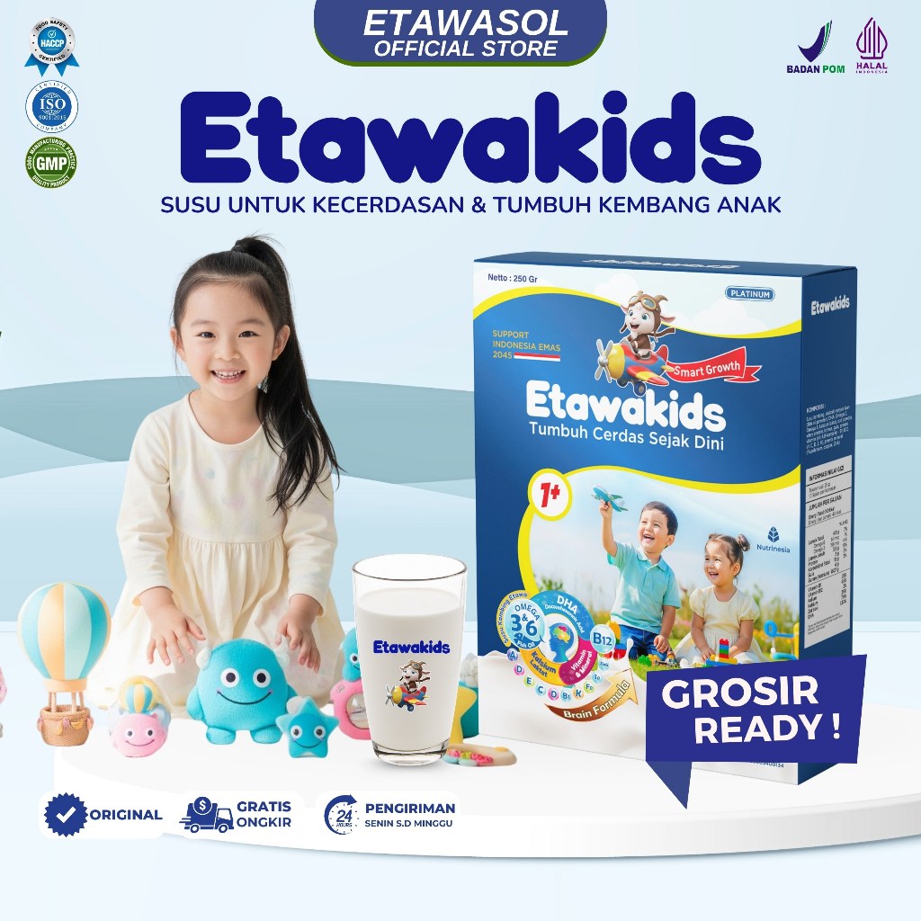 

Susu Kecerdasan Anak Etawakids Platinum dengan DHA & Omega 3 6 untuk tumbuh kembang anak & Otak Cerdas 1 Box