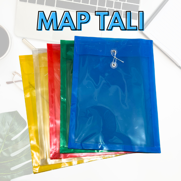 

Map Tali Plastik / Map Plastik Tali Ukuran Folio (F4) Bahan Tebal Kuat dan Tahan Air dalam Pilihan Warna Cerah