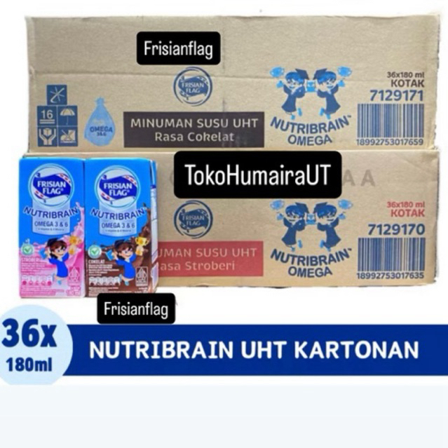 

{1 DUS} Frisian Flag Susu Uht Nutribrain 180ml x 36 Pcs | Cokelat Strawberry Karton