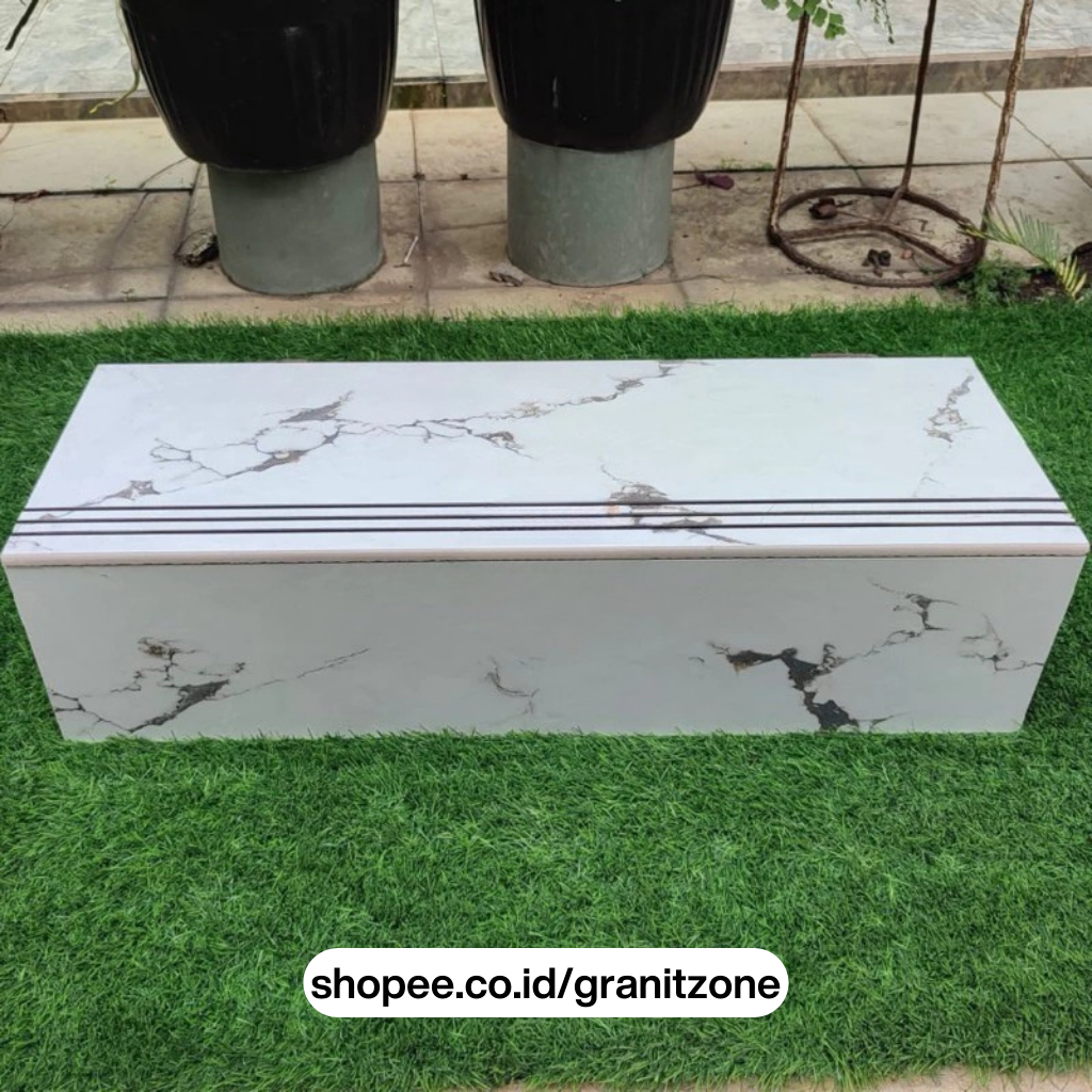 Granit Tangga Stepnosing Model Minimalis | Ukuran 30x80 & 20x80 | Warna Dasar Putih Glossy