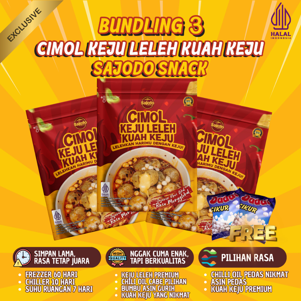

Sajodo Snack PAKET BUNDLING Cimol Keju Kuah Keju ISI 15 Butir/Bungkus