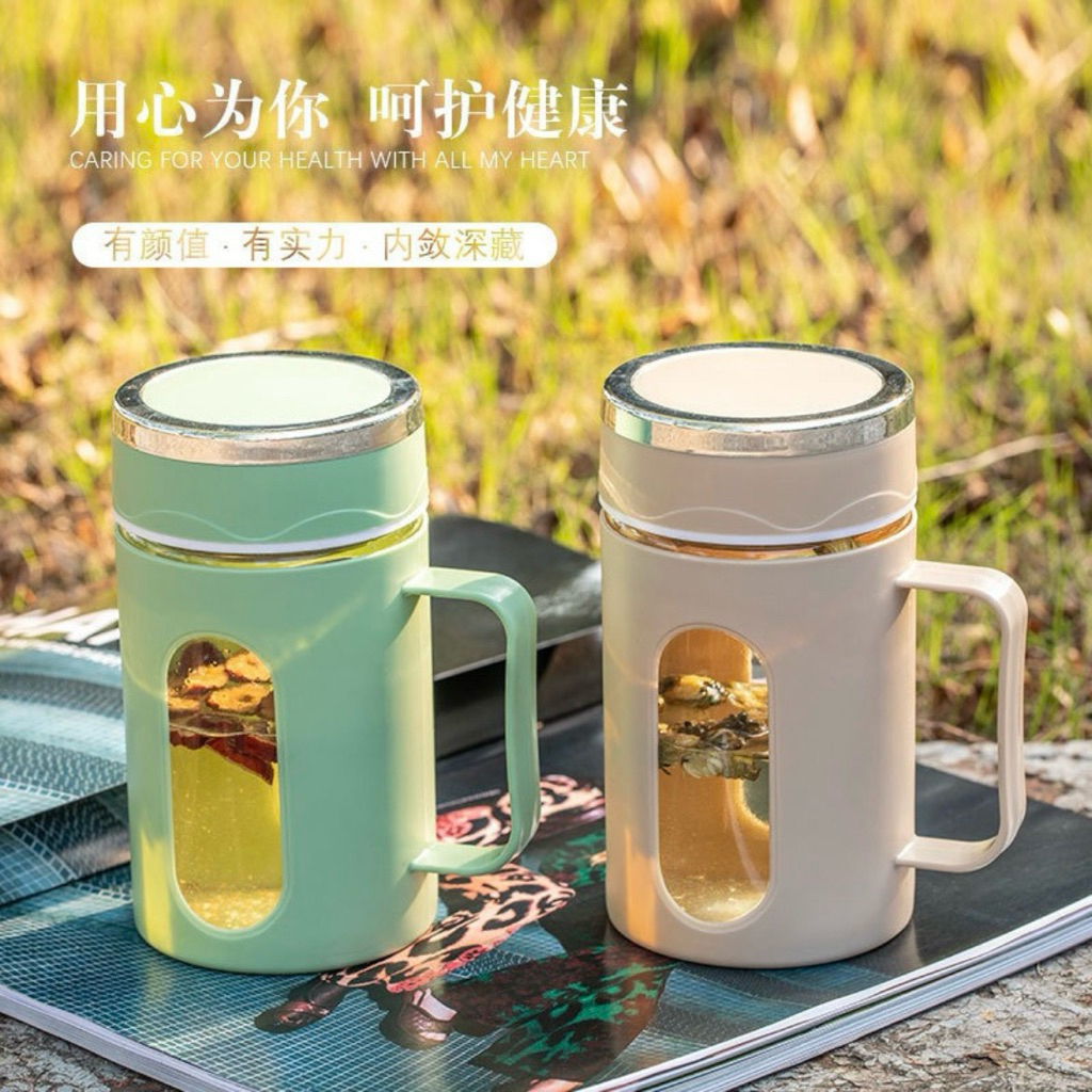 Gelas Cangkir Gagang Kaca/ Gelas Shell 500 ML Warna Gelap & Warna Terang