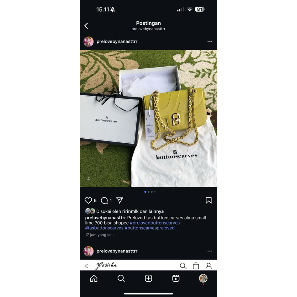 preloved tas buttonscarves alma small lime