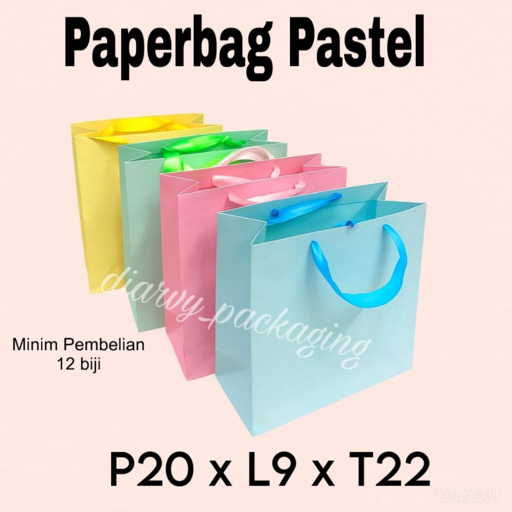 

Paper bag Pastel 20 x 22 / Paperbag Polos Tali Pita / Tas Kertas Souvenir / Tas kado pastel