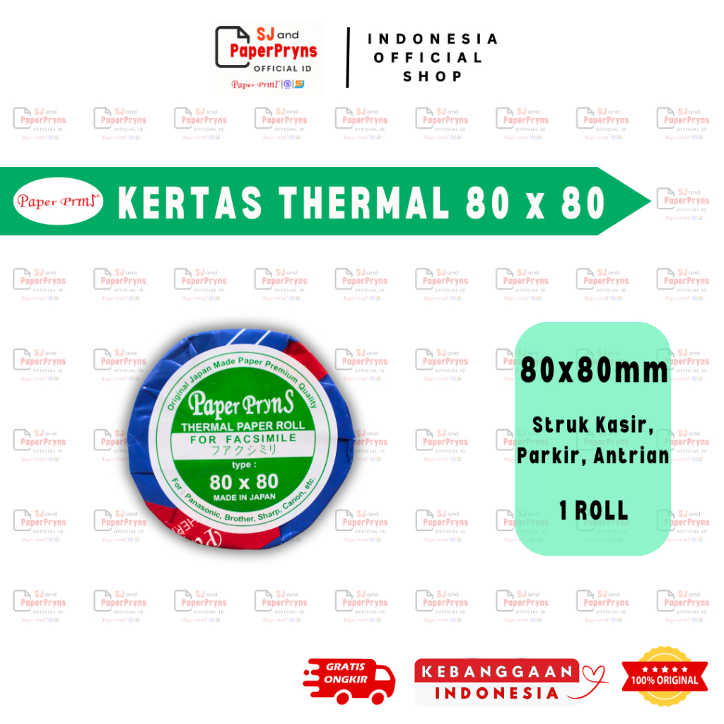 

(ROLL) PAPERPRYNS Kertas Thermal Roll Struk 80 x 80mm (Varian Hijau)