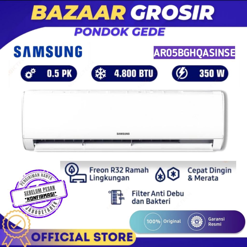 AC Samsung 0.5 PK - 1/2 PK - AR05BGHQASINSE – Dingin Cepat, Hemat Listrik, Fast Cooling & Good Sleep