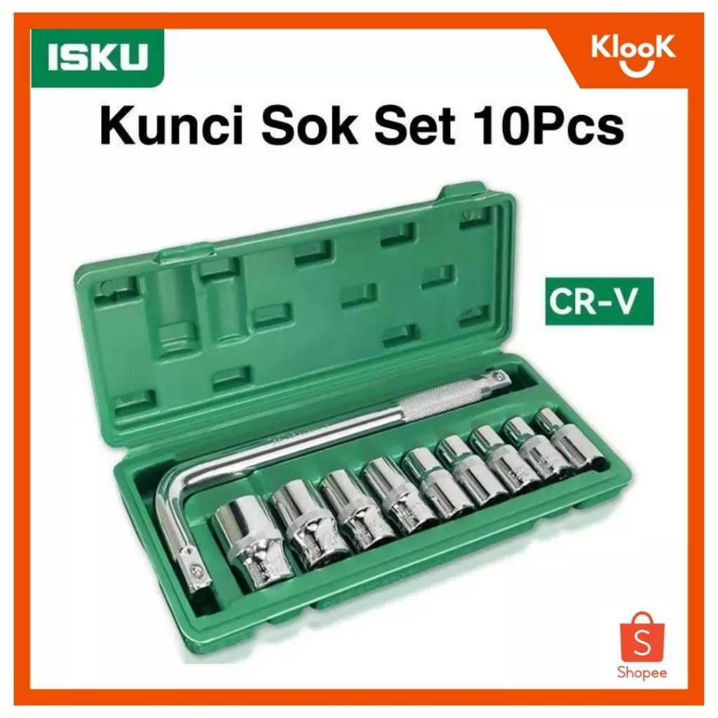 ISKU kunci sok set L 8-24MM 10 PCS Kunci Sock Set 1/2 inch gagang shock l dan 8mm 10mm 12mm 13mm 14m