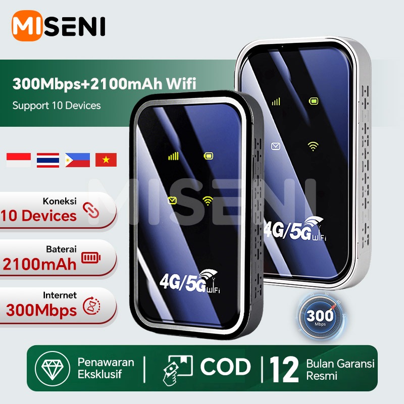 MISENI Modem All Operator Nirkabel Mobile WiFi 4G / 5G LTE 300Mbps Mobile Broadband Portable Router 
