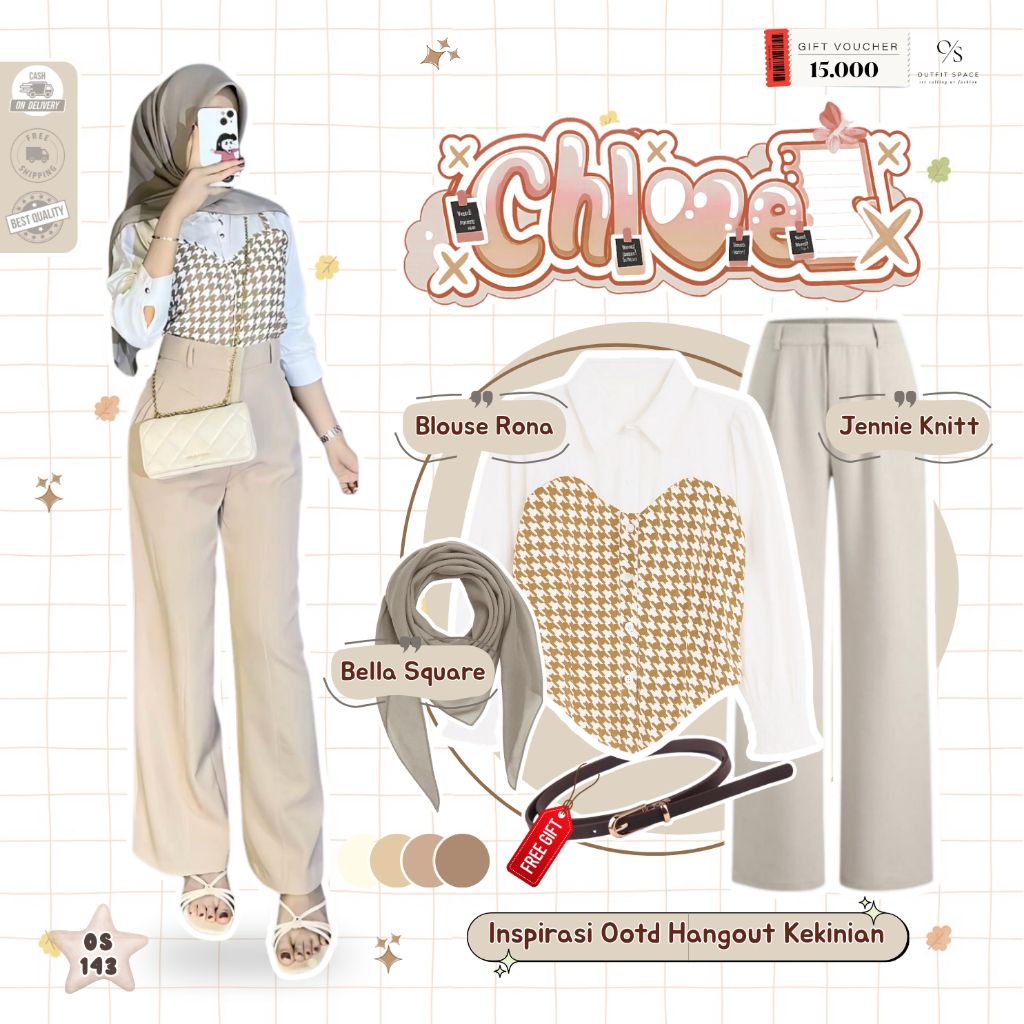 OOTD Outfit Korean Style  (  Bella Square + Blouse Rona + Jennie Knitt ) Outfit Korean Style - OS143