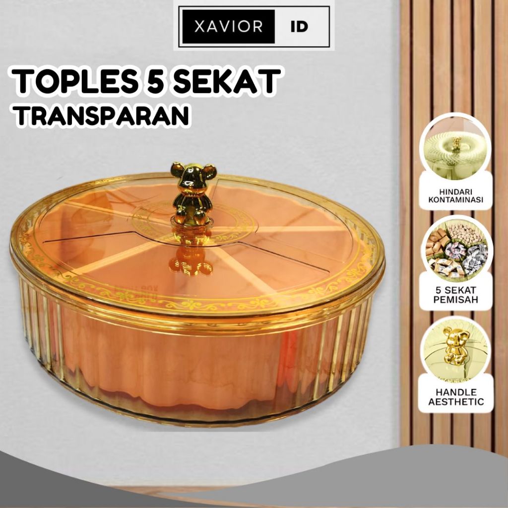 XV Toples Makanan Bulat dengan 5 Sekat Besar Penyimpanan Camilan Snack untuk Ruang Tamu dan Keluarga