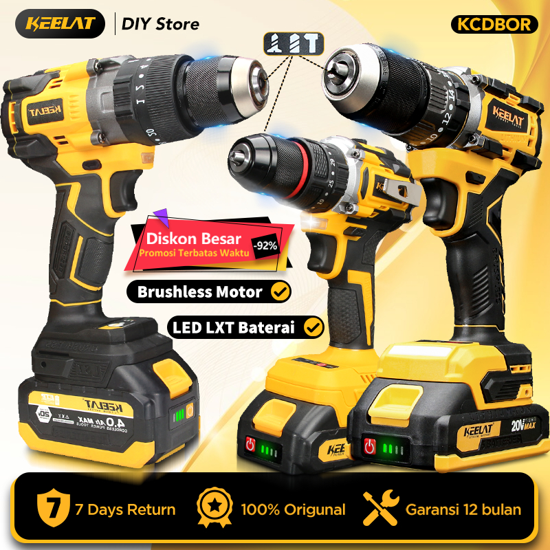 KEELAT Brushless Makita Mesin Bor Baterai Motor Tanpa Sikat Bor Cordless Cas Listrik Bor Impact Mult