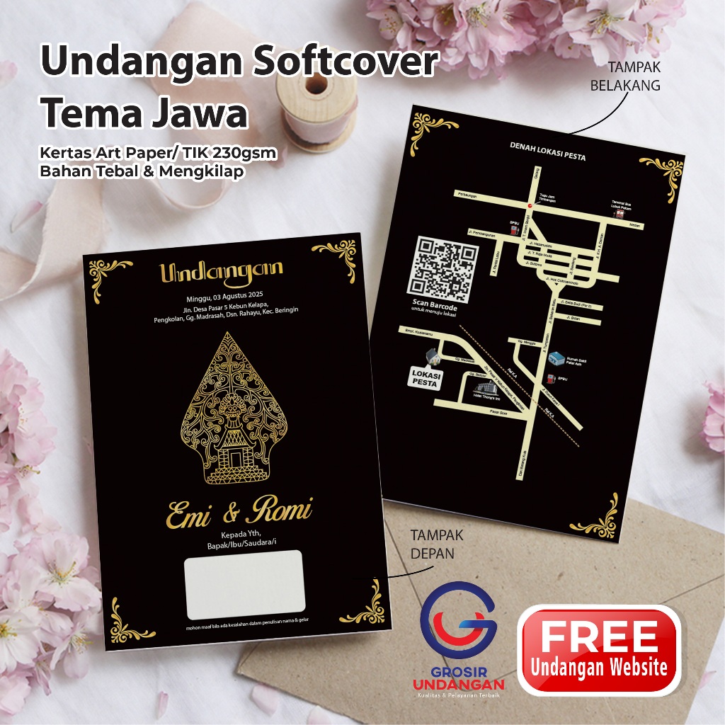 Undangan Pernikahan Softcover Tema Wayang Jawa Black Elegan