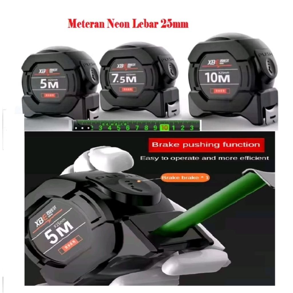 meteran tukang 10m penggaris meteran neon push