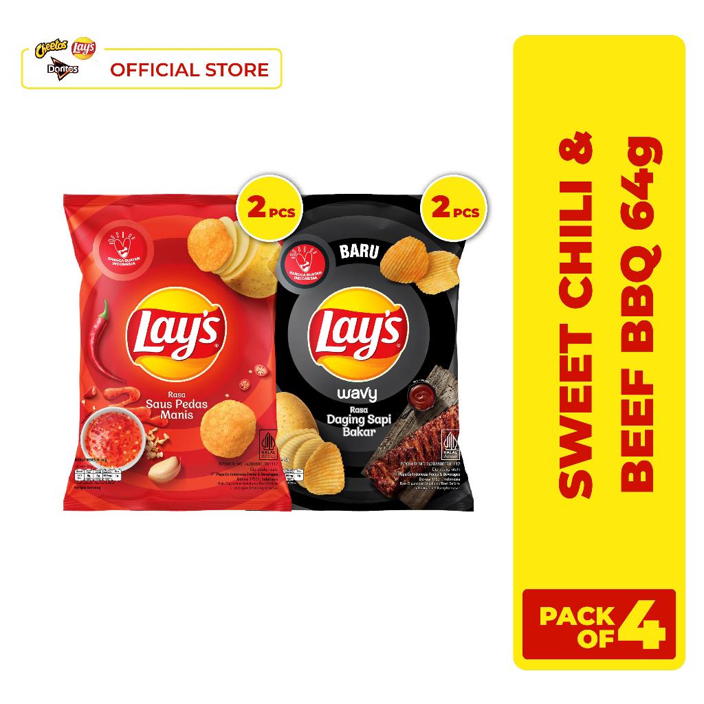

Lay's Sweet Chili & Lay's Wavy Beef BBQ 64gr - Pack of 4