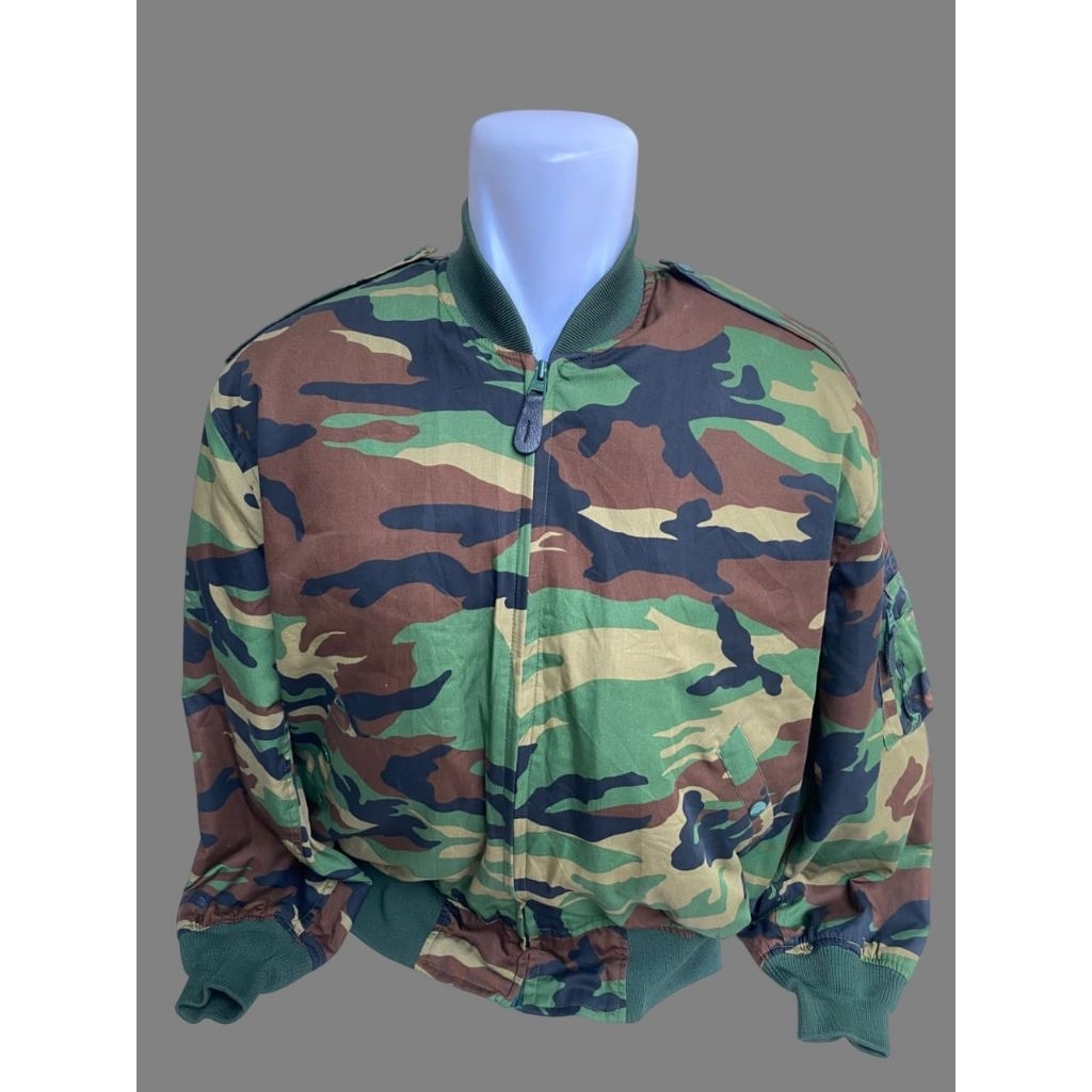 Jaket Bomber ECWCS Loreng Woodland Vintage ROKA Korea Army Dengan Inner Rompi Full Patch Like New (4