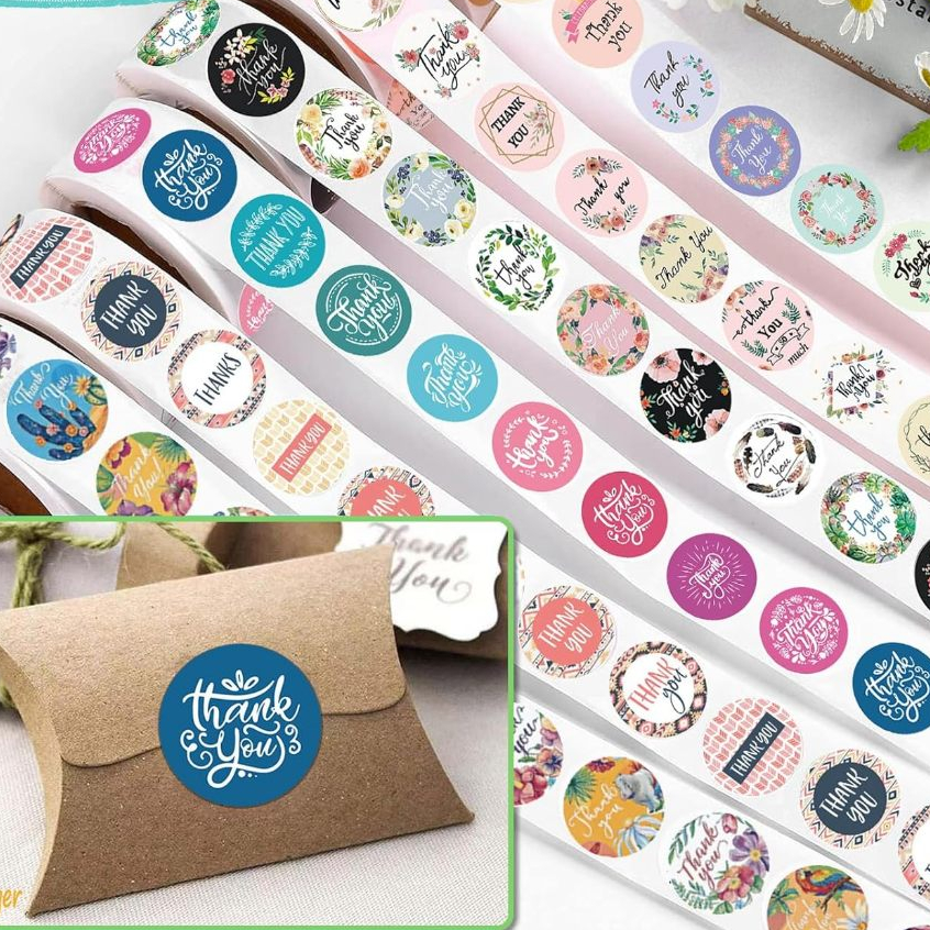 

500 Pcs 1 Roll Stiker Terima Kasih Stiker Thank You Bulat Ucapan Untuk Packing / Packaging Makanan