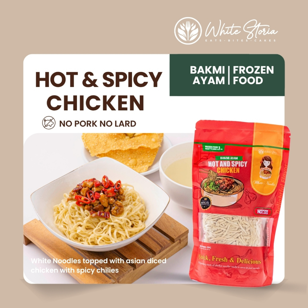

WHITE NOODLES - Bakmi Ayam Frozen Premium- White Noodles Hot & Spicy Chicken - NO PORK NO LARD