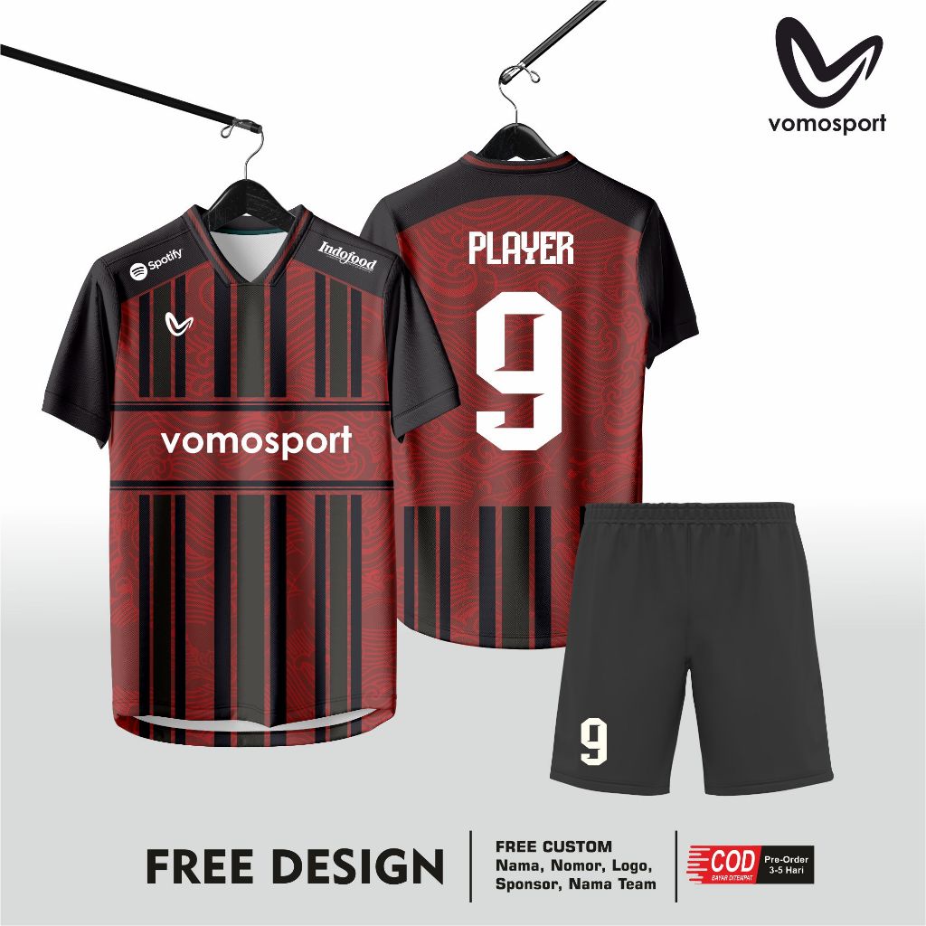 jersey futsal sepakbola merah hitam fullprinting custom satuan