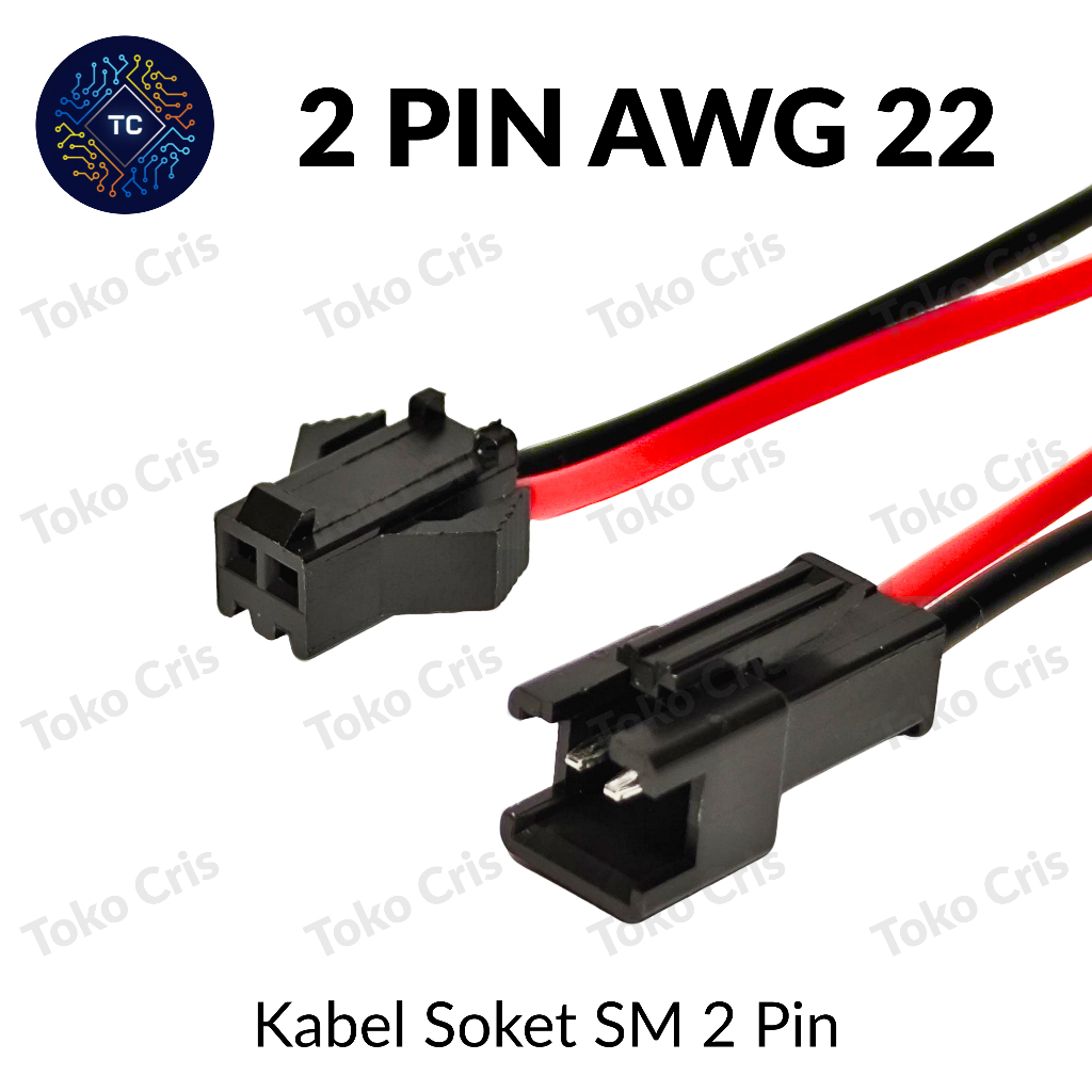 Kabel Soket SM 2 Pin 15 cm AWG 22 / DC Connector SM 2P socket EL Wire Konektor 15cm / JST Quick Conn