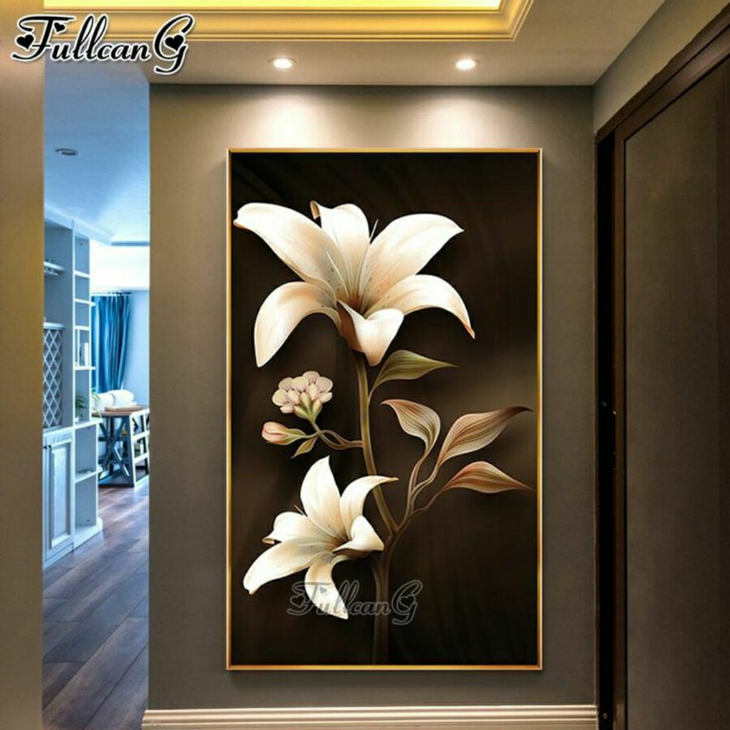 Lukisan Bunga Lily 3D Elegan – Hiasan Dinding Modern Minimalis