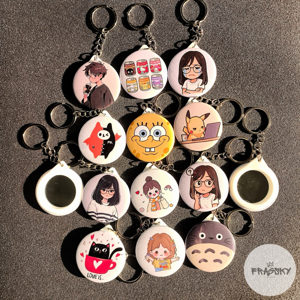 FRAGSKY - Aksesoris Gantungan Pin Button Bros Kaca Cermin Mirror Gambar Karakter Kartun Lucu Keren G