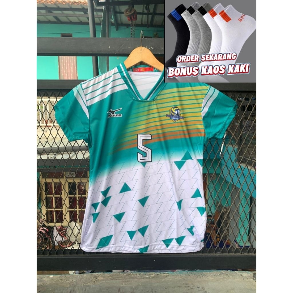 Pusat Jersey Olahraga Voli Cewek Full Printing Motif Hijau Putih