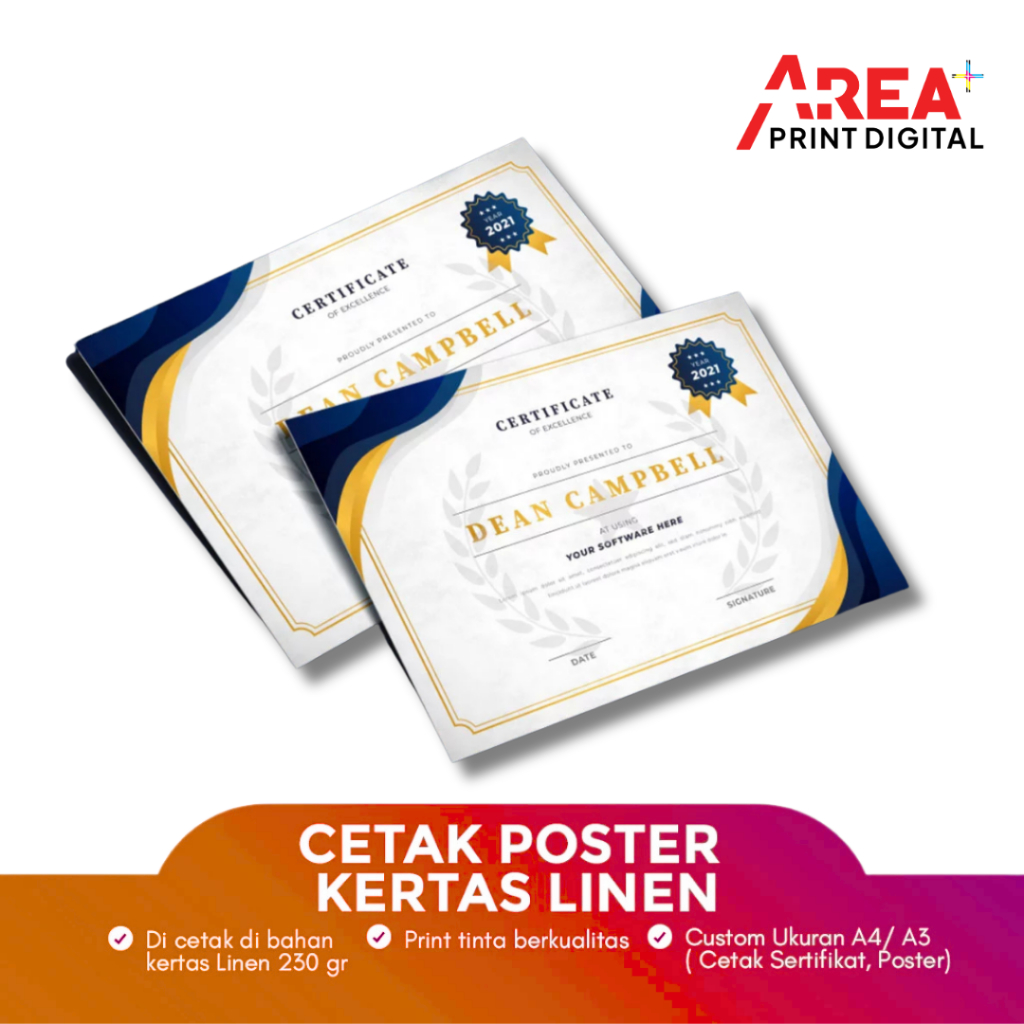 

Cetak Poster Sertifikat A3+ Bahan Linen Bertekstur Premium Elegan