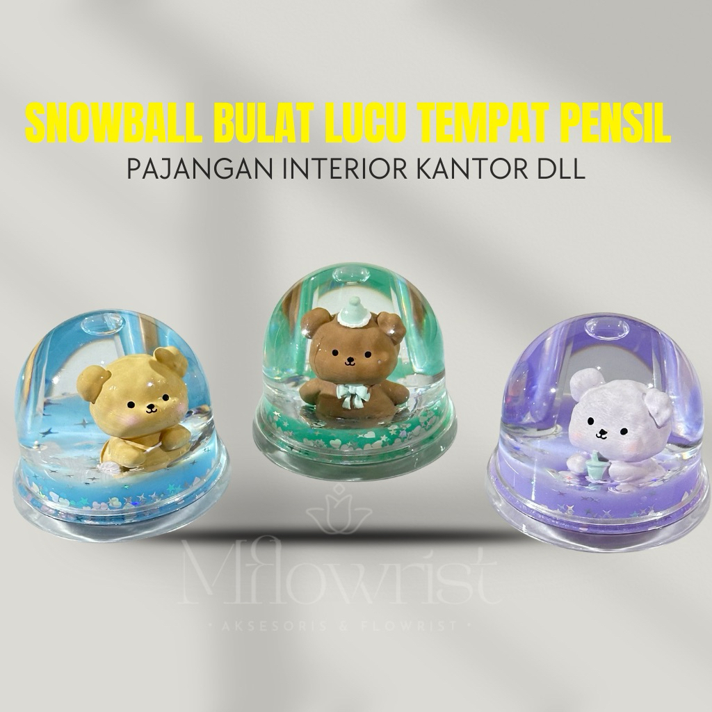 

snowball lucu Beruang Teddy Bear jam Pasir pajangan kantor interior Tempat pensil,bolpen